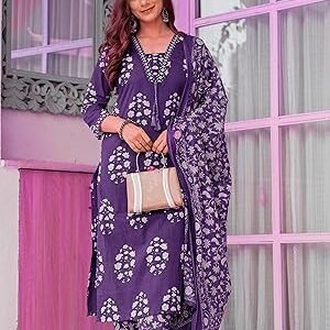 Pure Cotton Printed Kurta with Pants and Dupatta Set Ethnic Set | Suit Set | Kurta Set | Wedding Suit Set This set includes: 1 Kurta and 1 Pant with Dupatta || Work :- Printed|| Neck Style:-V-Neck Colour Declaration : There might be slight variation in the actual color of the product due to different screen resolutions.