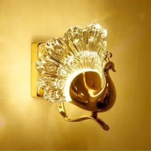 EMNDR Acrylic Wall Lamps, Gold Peacock Design, Wall Lighting Fixtures, Indoor Light, Luxury Wall Sconces for Bedside, Living Room, Wrought Iron Wall Lamp