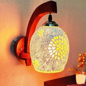 Lyse Decor Wall Hanging Light for Home Decoration, Wall Lights for Living Room Modern, Bedroom Lamp (Handcrafted Glass, Sheesham Wood, Multi-Color, 11 Inch)